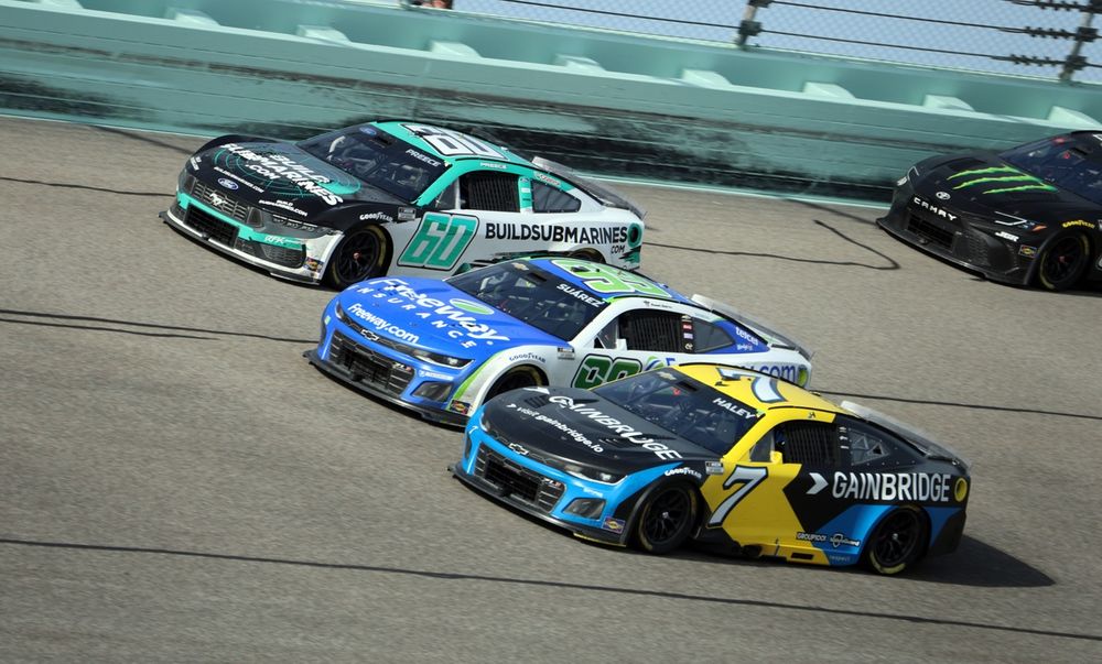 Ryan Preece, RFK Racing Ford; Daniel Suarez, Trackhouse Racing Chevrolet; Justin Haley, Spire Motorsports Chevrolet