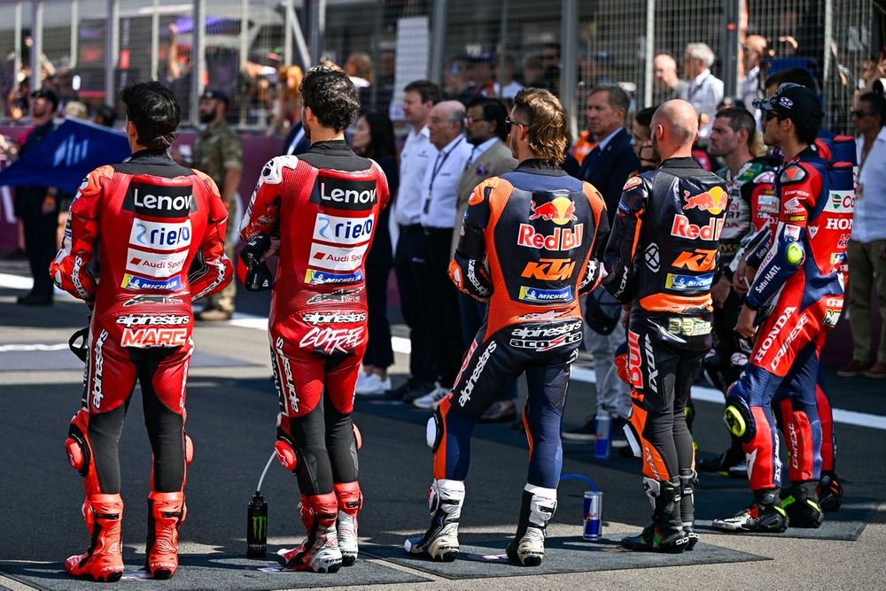 Marc Marquez, Ducati Team, Francesco Bagnaia, Ducati Team, Pedro Acosta, Red Bull KTM Factory Racing, Brad Binder, Red Bull KTM Factory Racing