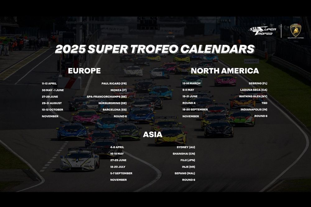 Super Trofeo 2025 ecco le tappe di Europa, Asia e USA