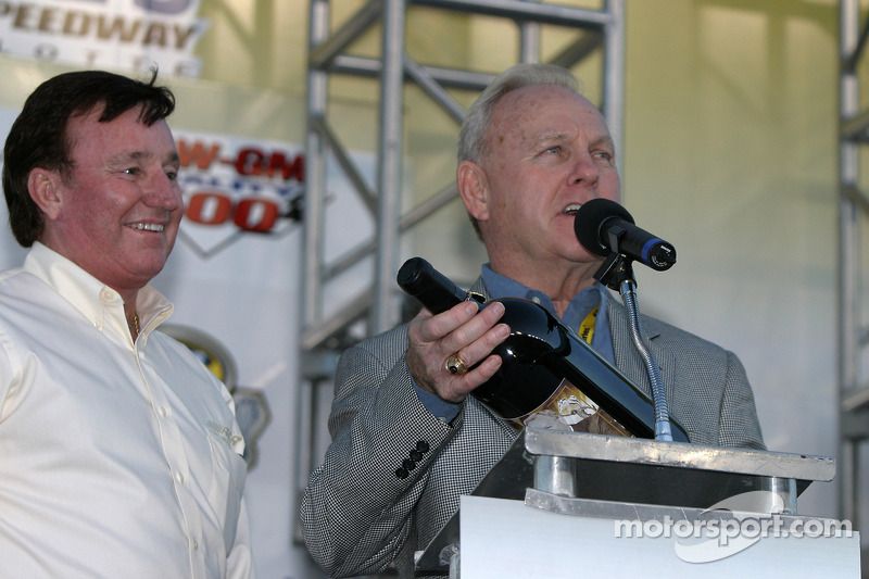Humpy Wheeler accepts a special reserve wine from winemaker Richard Childress
