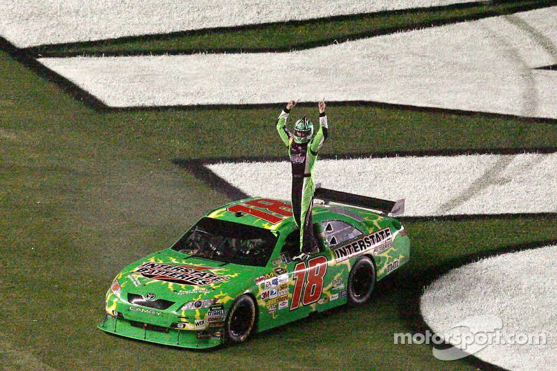 Race winner Kyle Busch celebrates