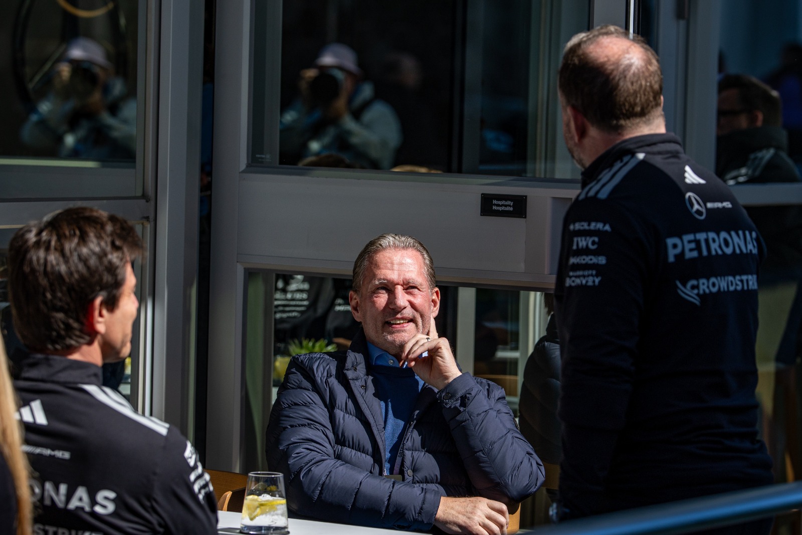 Mercedes deputy team principal Bradley Lord also entered the not-remotely-covert chat between Wolff and Verstappen