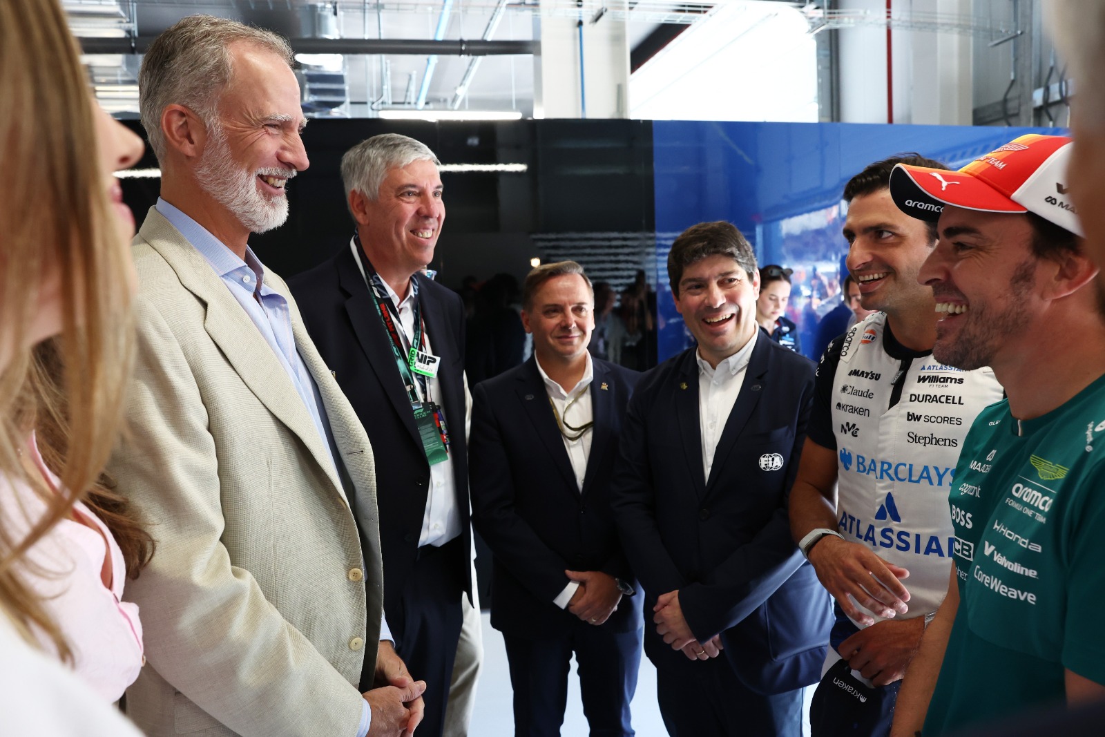 It was all smiles before the race as Alonso and Sainz met Spain's King Felipe