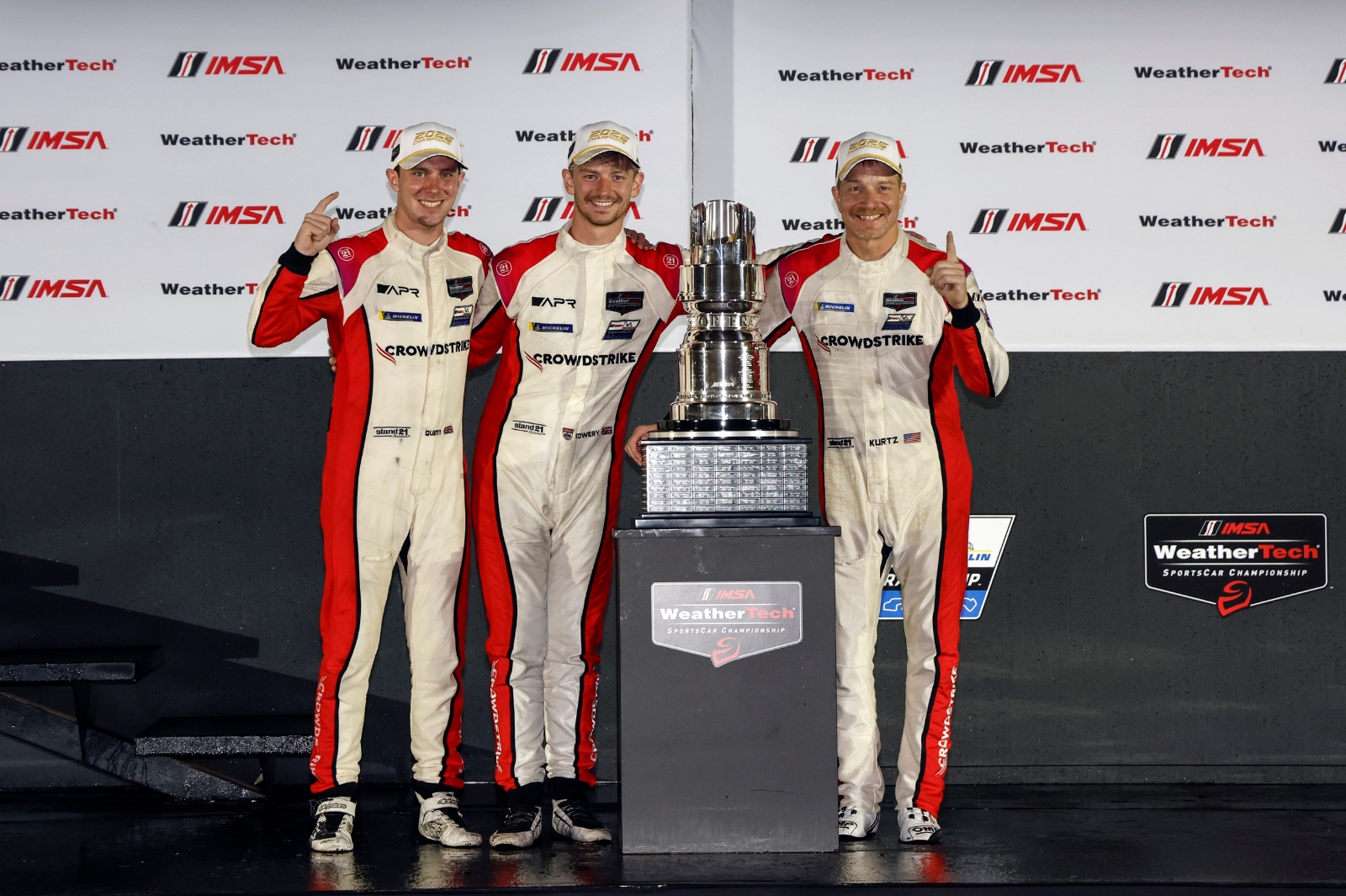 #04: Crowdstrike Racing by APR, ORECA LMP2 07, LMP2: George Kurtz, Alex Quinn, Toby Sowery celebrate their championship in victory lane during the IMSA WeatherTech SportsCar Championship Motul Petit Le Mans on October 3, 2026 at Road Atlanta in Braselton, Georgia