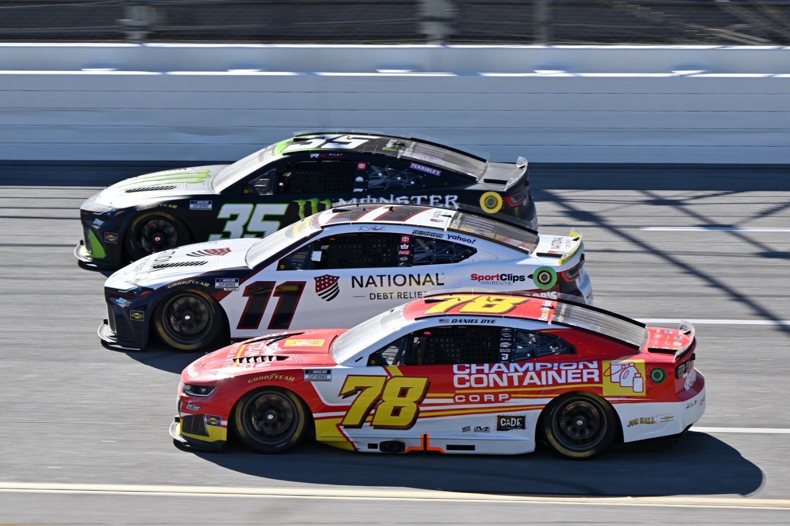Daniel Dye, No. 78, racing alongside Denny Hamlin in the No. 11 and Riley Herbst in the No. 35