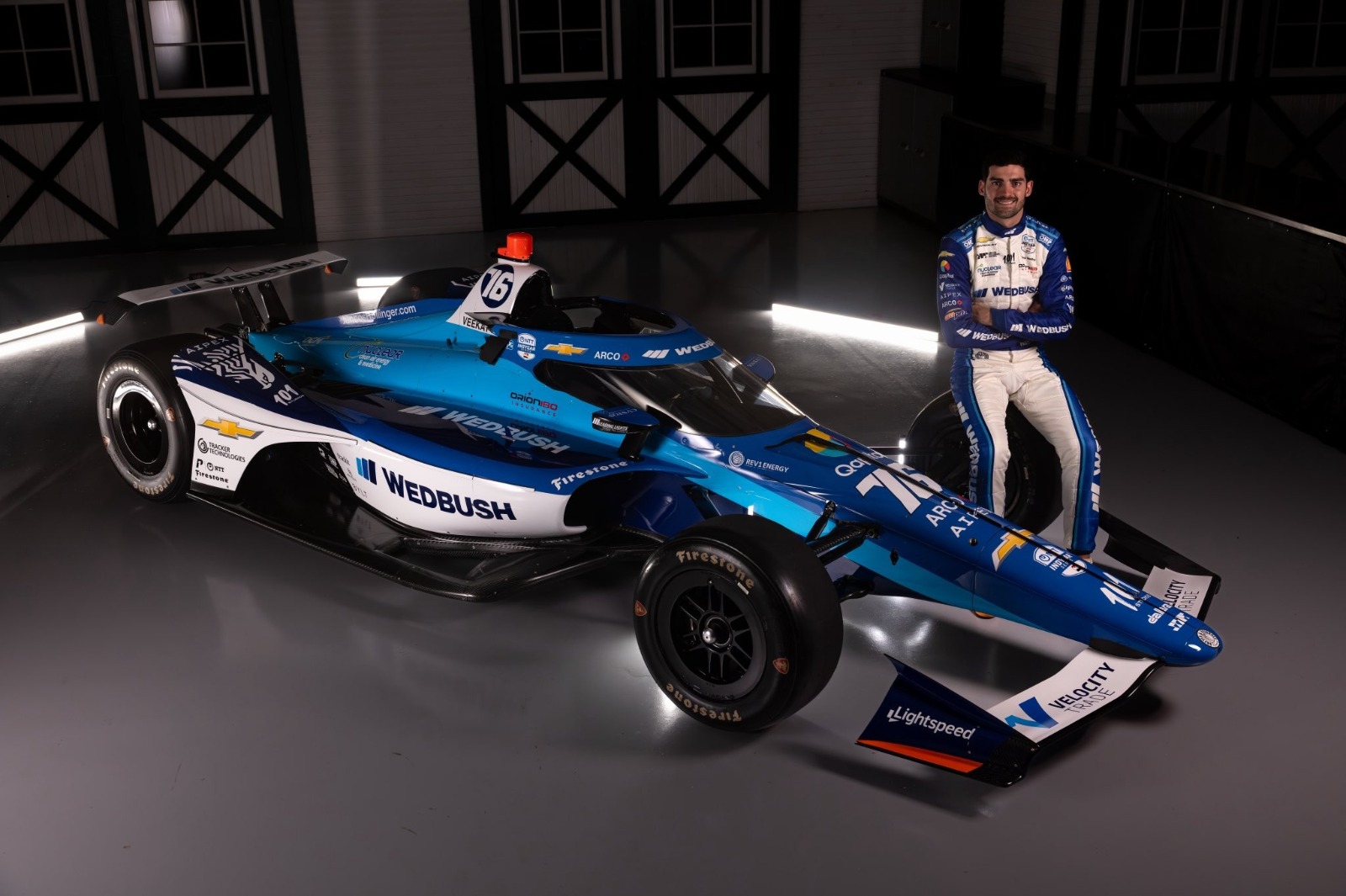 De auto waarmee Rinus VeeKay aan de start verschijnt van de Indy 500 van 2026.