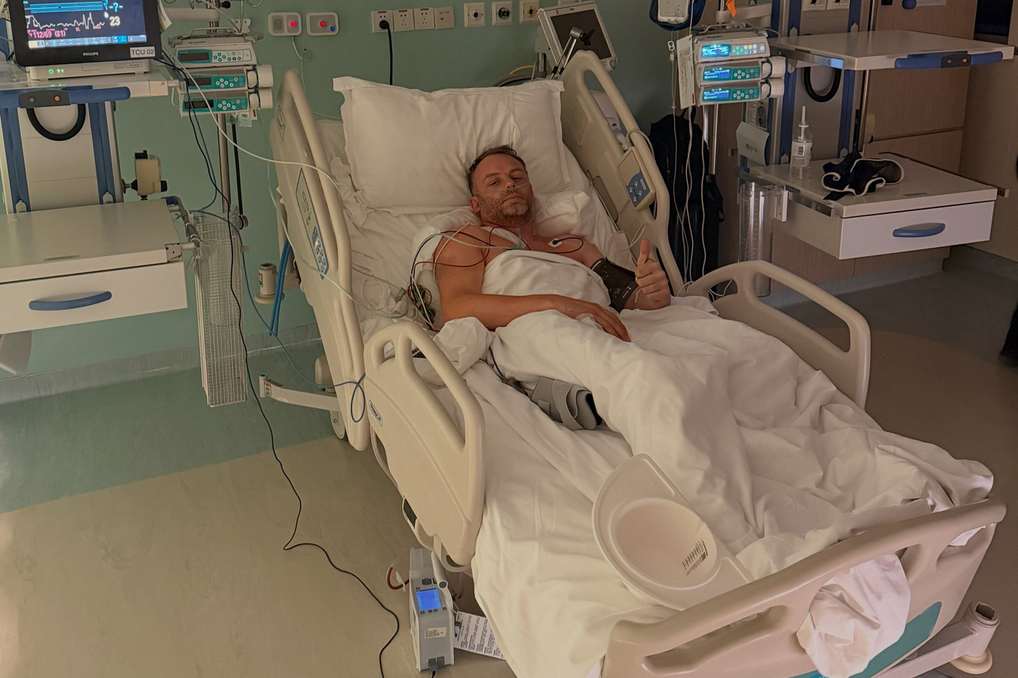Ollie Millroy in hospital in Shanghai