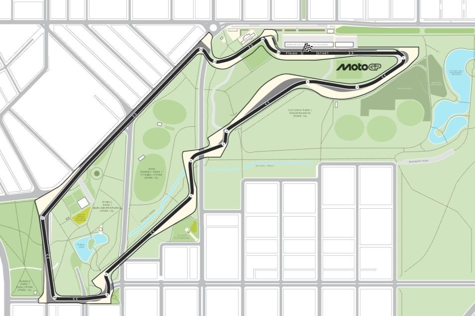 Le tracé du circuit d'Adelaïde avec les modifications pour le MotoGP
